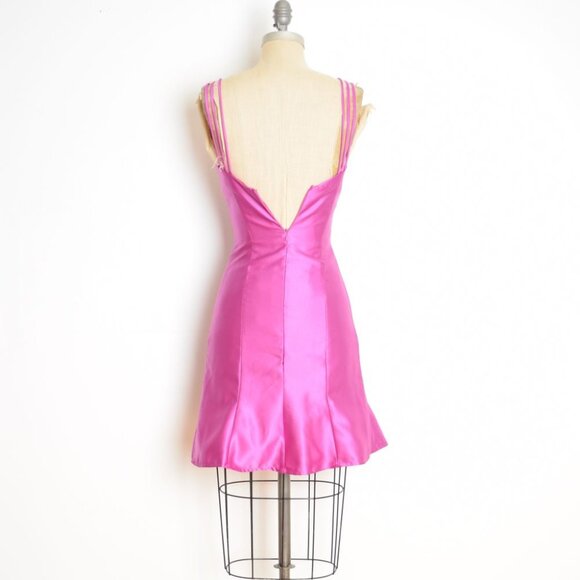 vintage Y2K party dress Jessica McClintock fuchsia satin short prom mini XS - Picture 7 of 9